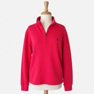 Polo Ralph Lauren Pullover Boys M 10-12 Red Waffle Knit Quarter Zip Pony Logo